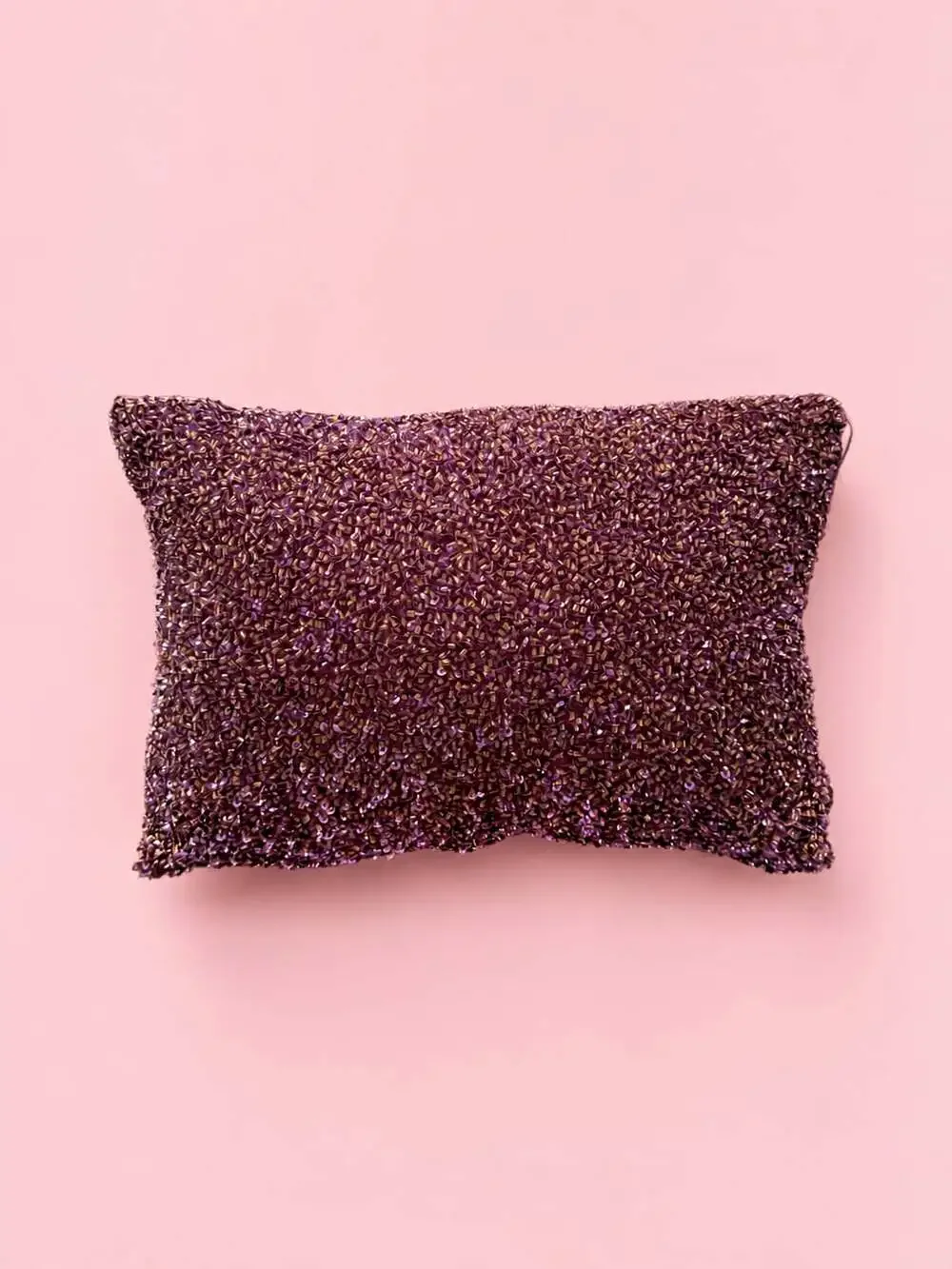 Decorative Plum Purple and Bronze Beaded Velvet Throw Pillow